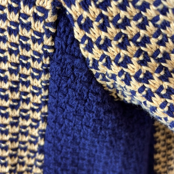TALBOTS Basketweave Sweater M Petite Open Knit Cotton Navy Camel Neutral Classic - Picture 7 of 17